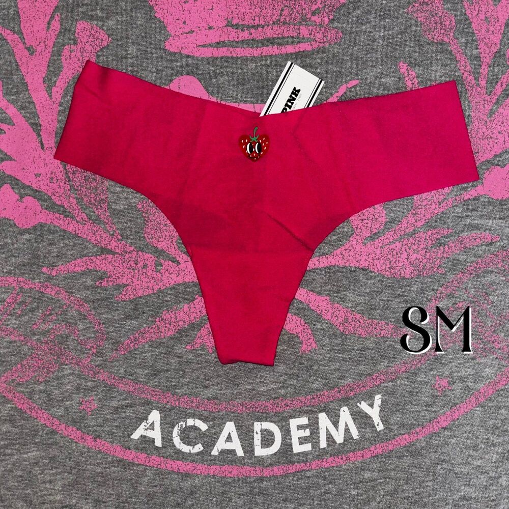 NWT New Victoria’s Secret PINK Strawberry No Show Thong Panties Size Small